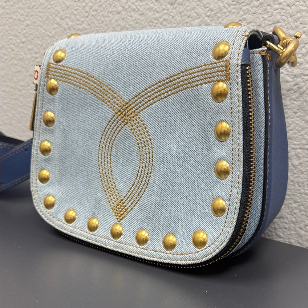 Mark Jacobs Nomad Studded Chic Denim and Gold Studded Crossbody Bag